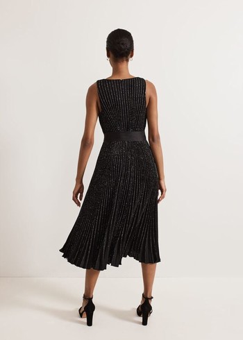 Phase Eight Keleche Glitter Pleat Dress Black Canada | FAVJLD-972